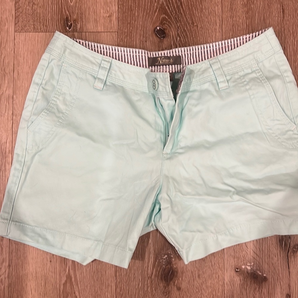 Mint green zipper shorts with pockets
